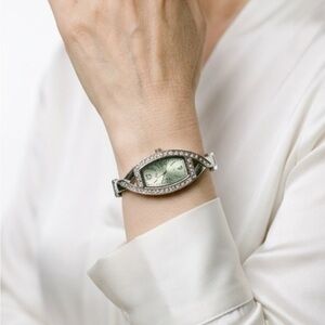 Vivani Rhinestone Bracelet Watch Silver Tone Crystal Accent Oval Face